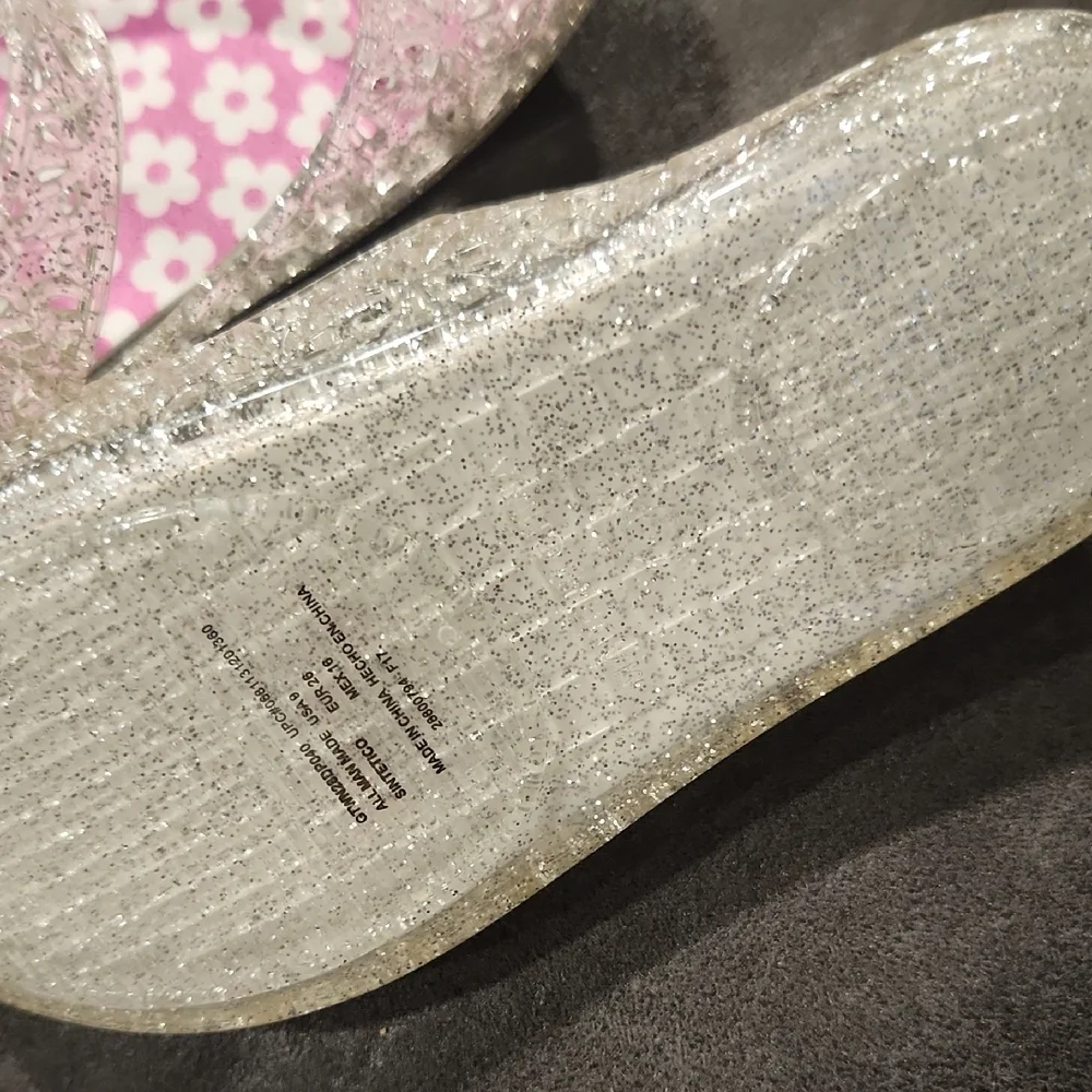 White and Pink Glitter Sandals with Textured Soles
